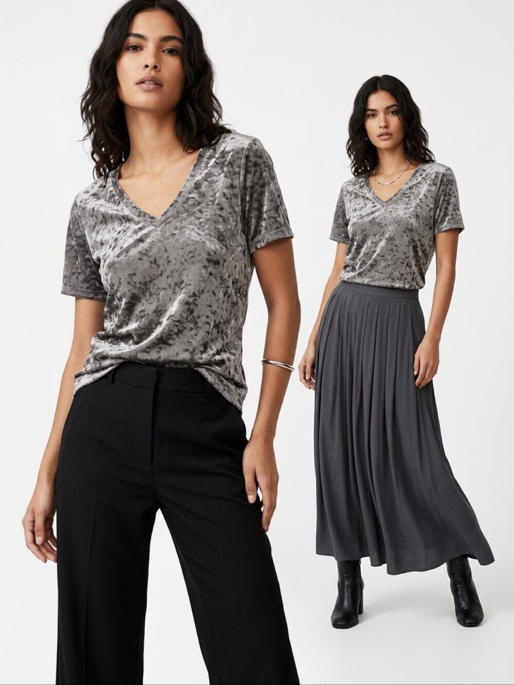 Women's Z Supply Gray Crushed Velvet Grunge Whimsigoth Short Sleeve Tee XS